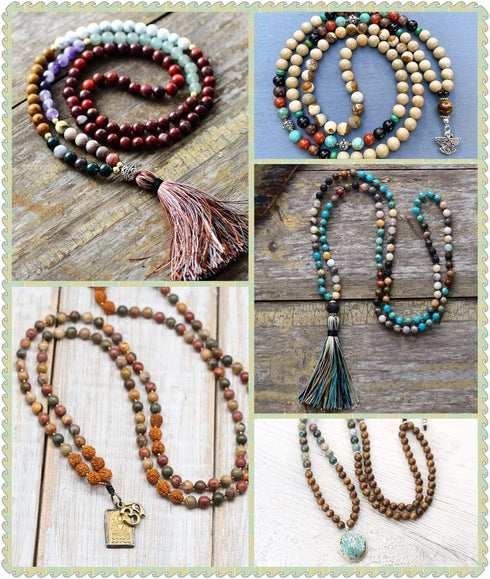 200pcs 6mm Natural Sandalwood Round Beads Gorgeous Craft Handmade Polished Spacer Mala Pray Beads with Elastic Cord for Bracelets DIY Rosary Tasbi...