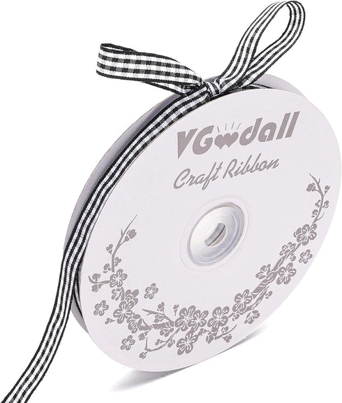 VGOODALL Black Gingham Ribbon, 3/8" x 50Yd Buffalo Checkered Ribbons Black and White Plaid Thin Crafts Ribbon for Decorations Gift Wrapping Picnic...
