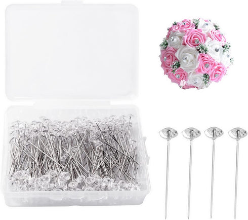 200 PCS Bouquet Pins Flower Pins, 1.5'' Straight Pins Clear Sewing Pins Crystal Diamond Head Pins for Craft Wedding Jewelry Decoration...