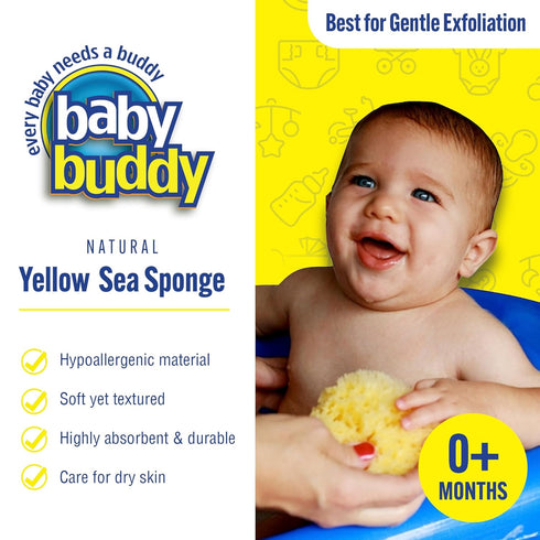 Baby Buddy Natural Yellow Sea Sponge, Newborn Bath Time Essential, Soft and Gentle for Tender Skin, Hypoallergenic and Biodegradable, 1 Pack...