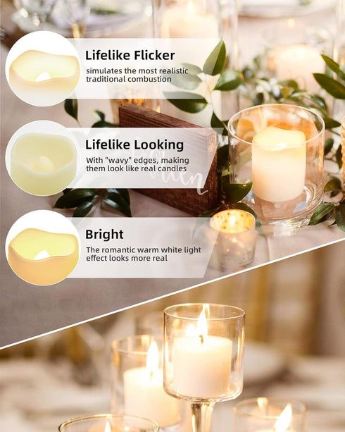 SHYMERY Flameless Votive Candles,Flameless Flickering Electric Fake Candle,24 Pack 200+Hour Battery Operated LED Tea Lights in Warm White for Wedd...