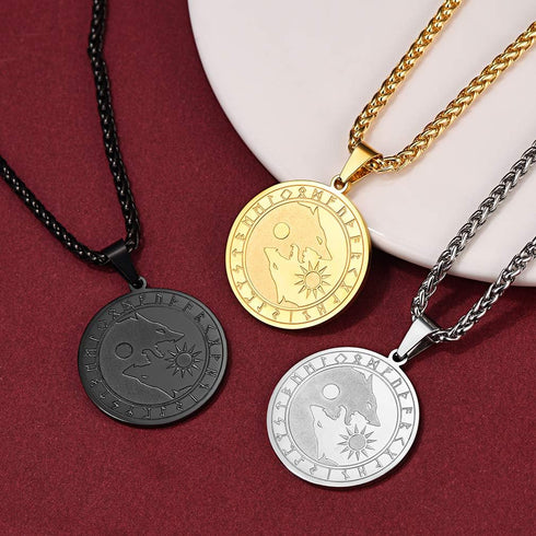 FaithHeart Norse Viking Wolf Pendant Necklace for Men/Women, Stainless Steel/18K Gold Plated Nordic Vikings Stuff Jewelry with Gift Packaging...