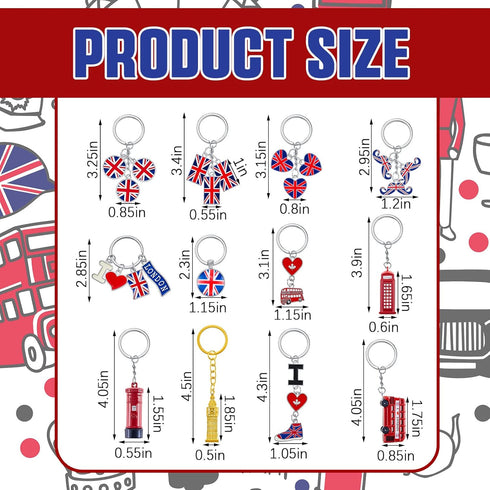 Henoyso 12 Pack London Souvenir Keychains UK Flag Keyrings for British Christmas Gifts Party Decorations, Multi Styles...