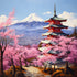 Landscape Japan Chureito Pagoda and Mt. Fuji in The Spring with Cherry Blossoms Scenery 5D Adult Diamond Art,DIY Diamond Art Painting Kit for Deco...