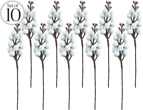 OLYPHAN Winter Berry Picks/White Holiday Berries Pick/Decorative Christmas Artificial Berry Stems for Wreaths, Garland, Crafts DIY Ornaments/Xmas ...