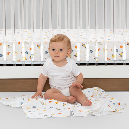 Delta Children 100% Cotton Flannel Baby Receiving Blankets for Girls and Boys – 30x30 Inches (Pack of 2), Space Exploration...