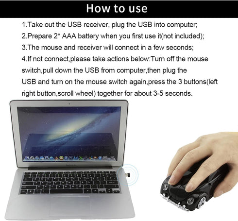 2.4GHz Wireless Mouse Cool Sports Car Shaped Computer Mouse 1200DPI Less Noise Portable USB Mouse Cordless Mouse for PC Laptop Computer Notebook K...
