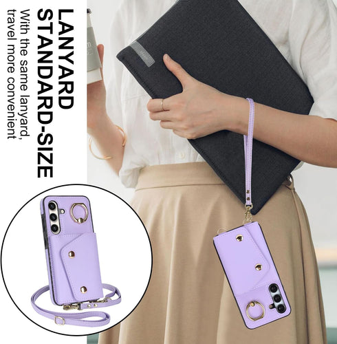 for Samsung Galaxy S24 Phone Case for Women, Crossbody Wallet Case with Credit Card Holder Lanyard Shockproof Purse Kickstand Case for Samsung Gal...