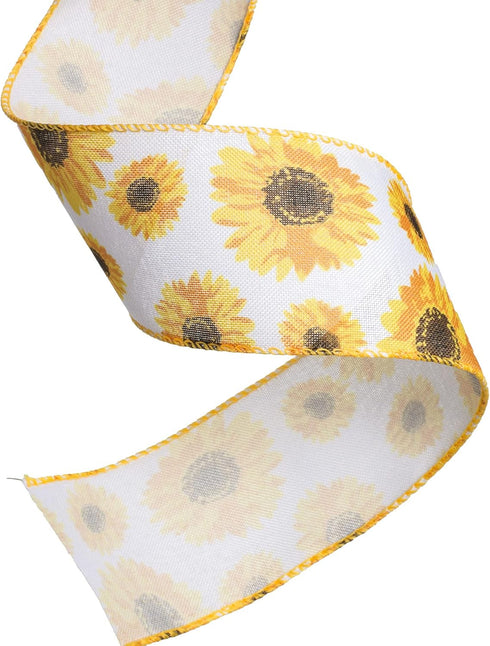 ATRBB Sunflower Wired Ribbon, Flower Sunflower Ribbon for Spring Summer Autumn Wreath, Wrapping and Home Decoration, 10 Yards by 2.5 Inches (Style...