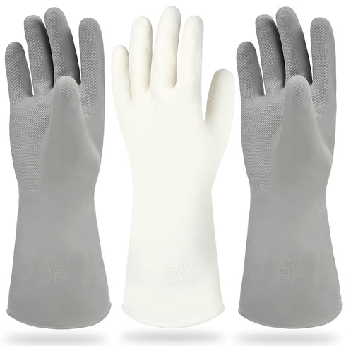 Cleanbear Cleaning Gloves Latex Free Rubber Gloves Reusable Lightweight and Durable Set of 3 with 2 Pairs of Gray Gloves and 1 Pair of White (12 I...