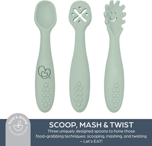 Dreambaby Scoop Mash and Twist Silicone Baby Spoon Set - 3 Stage Toddler Utensils for Baby Led Weaning - Soft Chew Training Spoons...