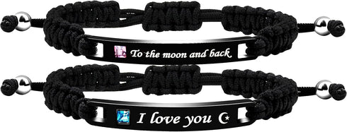 Uloveido 1 Pair Handmade Braided Engraved Bracelets for Couples, Couples His and Hers Bracelets for Men Women Him and Her Birthday Valentine's Day...