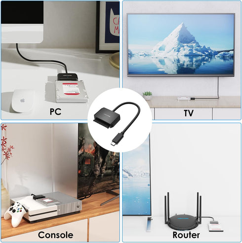 SATA to USB C Adapter Cable,USB to SATA III Hard Drive Converter,External Connector for 2.5" 3.5" SSD/HDD, Support UASP, Trim, S.M.A.R.T, Auto-Sle...