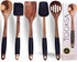 TOOKSA- Premium 5 Piece Acacia Multi-Toned Light and Dark Wooden Spoon, Turner and Spatula Utensil Set with Silicone, Rubber, Non-Slip Handles (Bl...