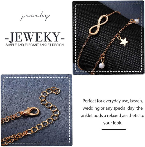 Boho Layered Ankle Bracelet Gold Anklets Star Pendant Foot Chain Pearl Summer Beach Ankle Chain Adjustable Foot Jewelry Accessories for Women...