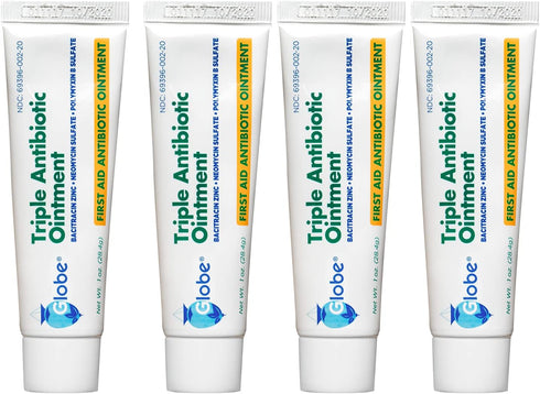 (4 Pack) Globe Triple Antibiotic First Aid Ointment, 1 oz, First Aid Antibiotic Ointment, 24-Hour Infection Protection, Wound Care Treatment for M...
