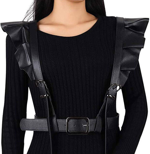 Women's Leather Body Harness Cage Belt Adjustable Buckle Straps Punk Waist Belts Chain Harajuku Suspenders(Black)...