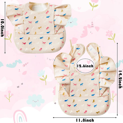 3pcs Mess-Proof Baby Apron for Feeding Eating, Food Bibs with Catcher, Unicorn Rainbows Adjustable Waterproof Apron Mess Proof Bibs for Babies Tod...