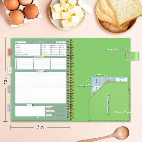Alltree Recipe Book to Write in Your Own Recipes, Sprial Personal Blank Recipe Book, Blank Recipe Notebook with 15 Tabs for Family Cooking Lover, ...