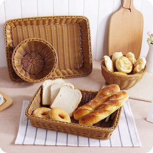 Yarlung 3 Pack Imitation Rattan Woven Bread Baskets, 11.8 Inch Poly Wicker Fruit Baskets for Food Serving, Display, Vegetables, Home Kitchen, Rest...