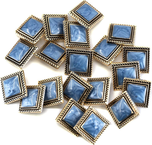 20 pcs Vintage Square Blue Enamel Metal Shank Sewing Buttons for Coats -25mm -1" Diagonal...