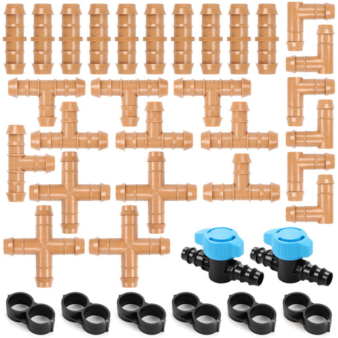 36 Pieces 1/2 Inch Drip Irrigation Fittings, 1/2 Inch Drip Tubing Connectors Includes 10 Couplings 8 Tees 6 Elbows 6 Plugs 4 Crosses 2 Shut Off Va...