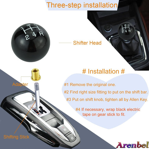 Arenbel 5 Speed Resin Shift Knob Ball Gear Lever Car Racing Shift Stick Handle Replacement Fit Most Auto MT Vehicles, Black...
