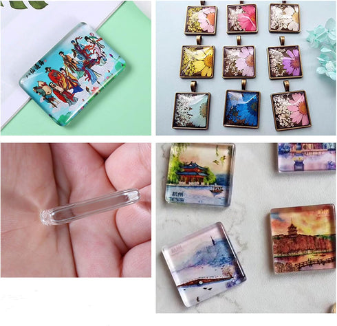 dophee Square Glass Cabochon for Jewelry Making, Clear Dome Tiles Cabochons with Flat Back, Dome Bead Cameo Cabochon Tile for DIY Craft Photo, Pen...