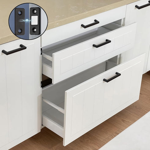 Cabinet Pulls Matte Black Cabinet Handles 5 Pack 5 Inch Square Drawer Pulls and 5 Pack Cabinet Magnetic Catch, Stainless Steel Kitchen Door Cupboa...