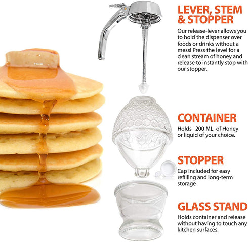 Squeeze Honey Dispenser,Plastic No Drip Maple Syrup Dispenser,Juice Jar Container Bee Drip Dispenser, Honey Pot with Stand,200ML...