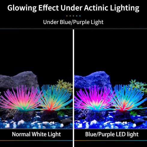 Uniclife Aquarium Imitative Rainbow and Iridescent Blue Sea Urchin Balls Artificial Silicone Ornament Set with Glowing Effect for Fish Tank Landsc...