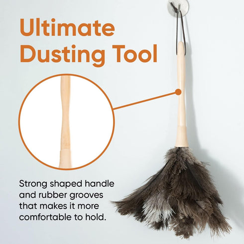 Superio Ostrich Feather Duster Fluffy Dust Remover, with Wooden Handle Reusable for Cleaning Homes, Ceilings, and Furniture (3 Pack) (1 Pack)...