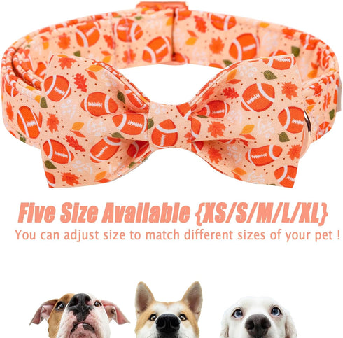 Fall Boy Dog Collar Bow Tie,Orange Maple Leafs Rugby Dog Collar with Safety Metal Buckle Adjustable Thick Puppy Collars for Small Medium Large Dog...