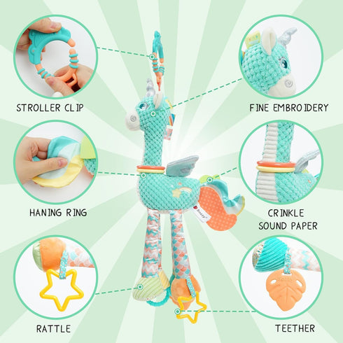Koty Baby Hanging Toys, Plush Animals Baby Rattle Crinkle Squeaky Toys, Car Seat Stroller Mobile Toys for 0 3 6 9 12 Months, Sensory Learning Toys...