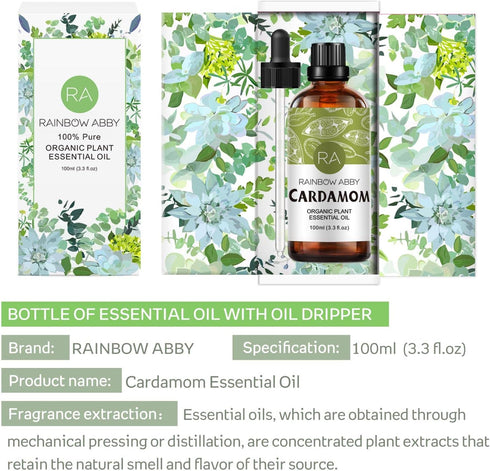 Cardamom Essential Oil (100ML), 100% Pure Natural Organic Aroma Cardamom Oil for Diffuser, Massage, Skin Care, Yoga...