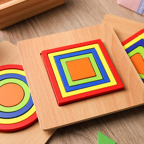 LovesTown 3 Sets Wooden Shape Sorting Puzzles?Montessori Puzzles Toddler Preschool Wooden Sensory Toys for Toddlers...
