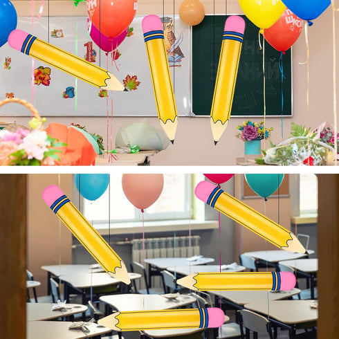 12 Pcs 27 Inch Giant Large Inflatable Pencil Back to School Graduation Decor Hanging Inflatable Pencil Classroom Decoration for Back to School Cla...