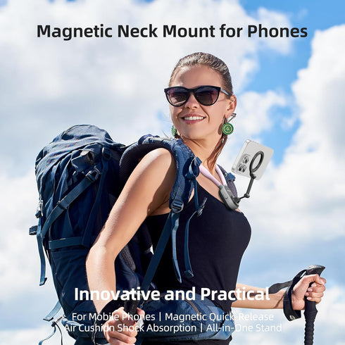 REYGEAK Magnetic POV/Vlog Phone Neck Mount Holder for Magsafe iPhone 15/14/13/12 Pro Mini/Plus/Pro/Pro Max, Hand Free Chest Stand Video Recording ...