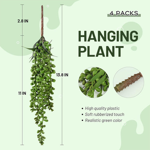 Meiliy 4pcs Artificial Succulent Plants Hanging Succulent Plants Faux Succulents Unpotted Branch String of Pearls Plant for Home Kitchen Office We...