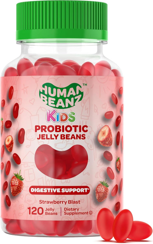 Probiotic Jelly Bean Gummies for Kids, Probiotic Supplements for Digestive Health, Nutritional Vegetarian Supplements, 120 Strawberry Blast Jelly ...