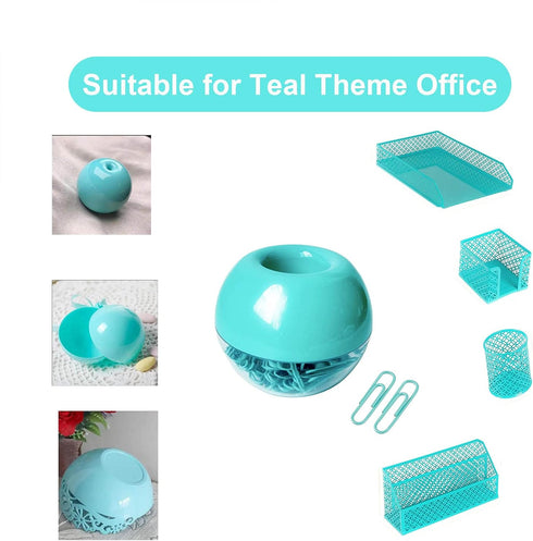Teal Paper Clips Holder with 100pcs 1.1 inch Mint Green Paper Clips for Office Desk Organizer Accessories...