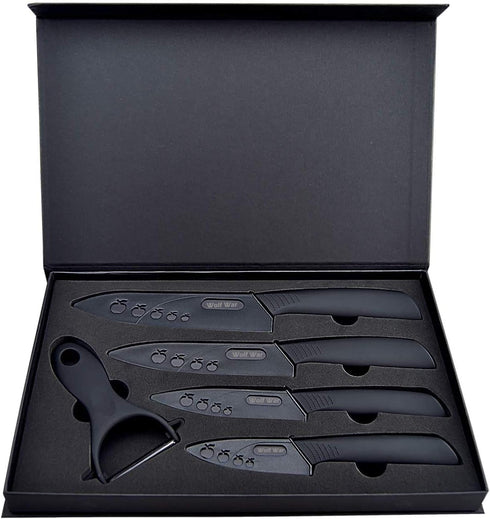 Ceramic Knife, Ceramic Knife Set with Protective Cover, Kitchen Knife Set with 4-Piece Knife and 1 Peeler, Chef's Knife Sets for Meat, Fruit, Vege...