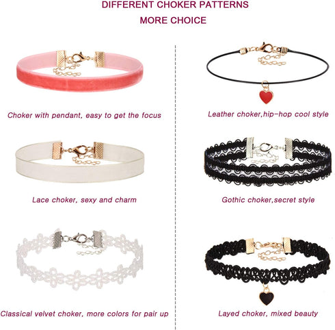 K&Q 60 PCS Choker Necklace, Classic Stretch Colorful Gothic Collar Tattoo Choker Necklace AndBlack Layered Cute Lace Velvet Choker Necklace Set fo...