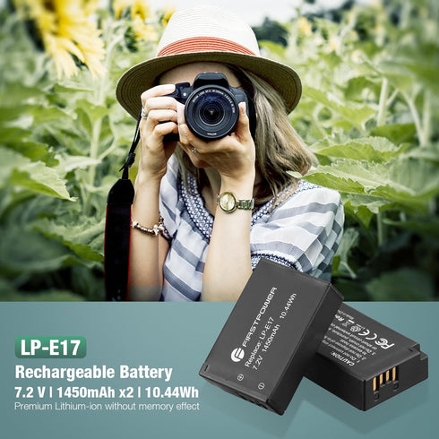 FirstPower 2-Pack LP-E17 Battery and Dual USB Charger Compatible with Canon EOS RP, Rebel T6i, T7i, T8i, T6s, SL2, SL3, M3, M5, M6, 200D, 77D, 750...