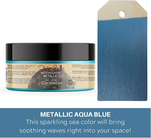 Dixie Belle Moonshine Metallics |Caribbean (4oz) | Water-Based Shiny Chalk Mineral Paint | Metallic DIY Furniture Paint | Made in the USA...