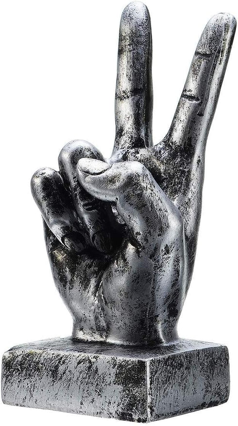 Nice purchase Hand Finger Gesture Desk Statues Fingers Sculpture Creative Home Living Room Cabinet Shelf Decoration (Victory Gesture in Silver)...
