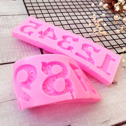 4 Pcs Silicone Mold, AIFUDA Letter, Number Silicone Molds and Number Molds with Happy Birthday Cake Decorations Symbols for DIY Cookies, Chocolate...