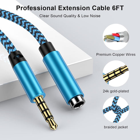 Headphone Extension Cable,6FT 3.5mm Extension Audio Cable Male to Female Aux Adapter Hi-Fi Sound Stereo Extender TRRS Braided Aux Cord for Headset...