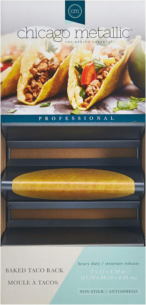 Chicago Metallic Professional 6-Shell Baked Taco Rack. Pefect for baking, filling and serving, 15-Inch-by-7-Inch, Grey...
