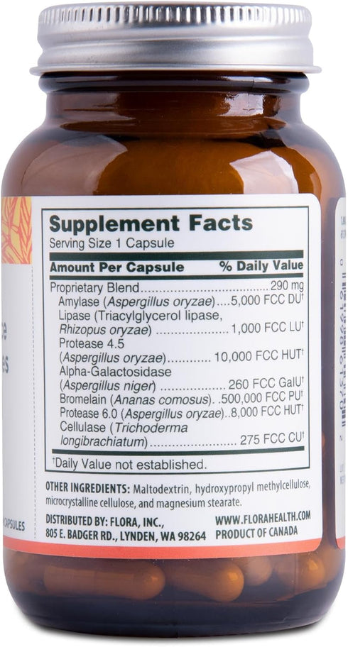 Flora Daily Maintenance Digestive Enzymes - Contains 7 Enzymes for Digestive Health Support - Aids Gas & Bloating - Non-GMO & Gluten-Free - 60 Veg...